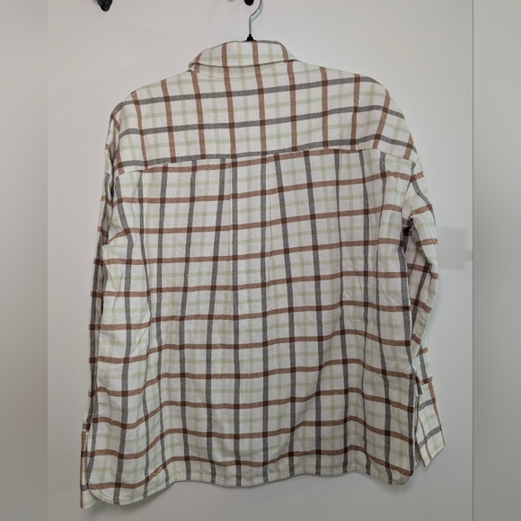 NWT Everlane Plaid Flannel Shirt XS Cream Green Brown Cabincore Cozy Minimalist - Picture 4 of 5